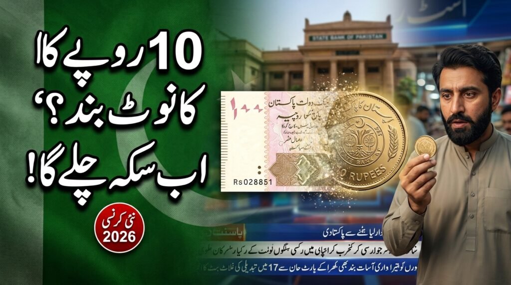 Rs 10 note band Pakistan - Rs 10 banknote and coin